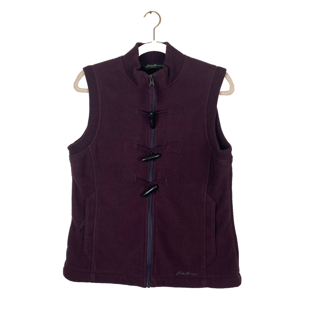 Eddie Bauer Fleece Vest Womens Sz Small Purple Toggle Buttons Zip Pockets